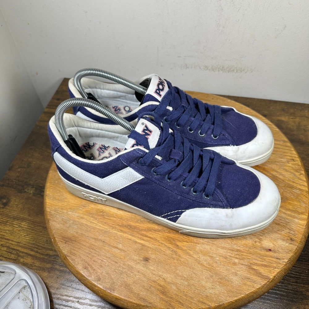 PONY Mens Canvas Sneakers Size 9 Navy Blue Retro Casual Low Top Shoes